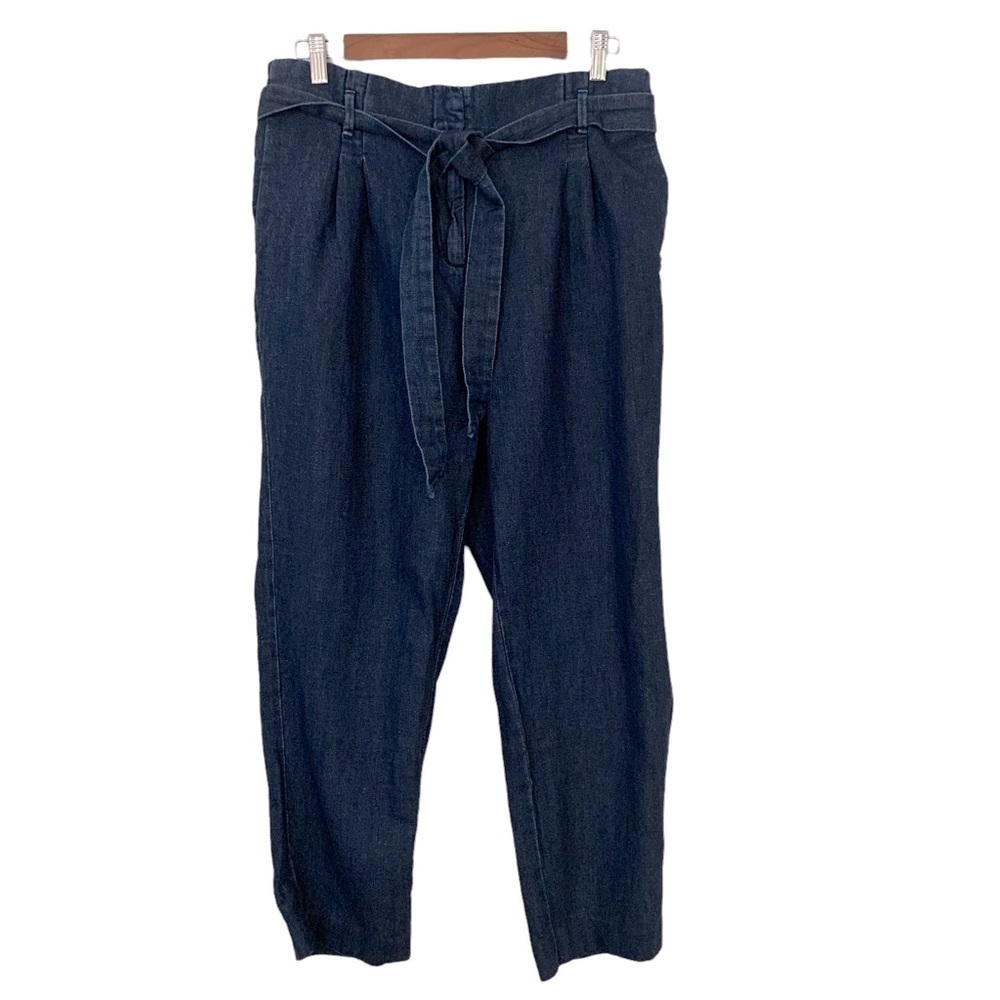 Loft High Rise Paper Bag Waist Dark Wash Cropped Denim Sz L